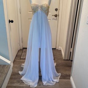 La Femme White Yellow Rhinestone Pageant Prom Evening Cocktail Dress